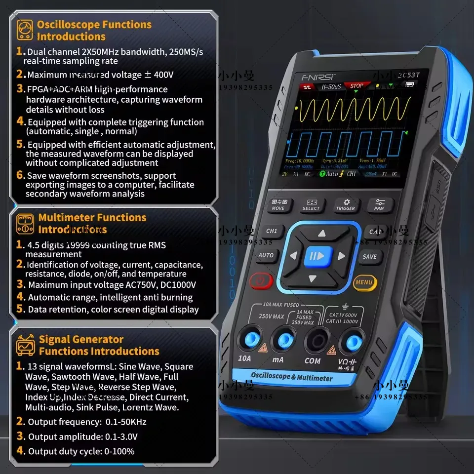 FNIRSI 2C23T 10MHz, 2C53T 50MH - Fnirsi Digital Oscilloscope Handheld reseña y precio